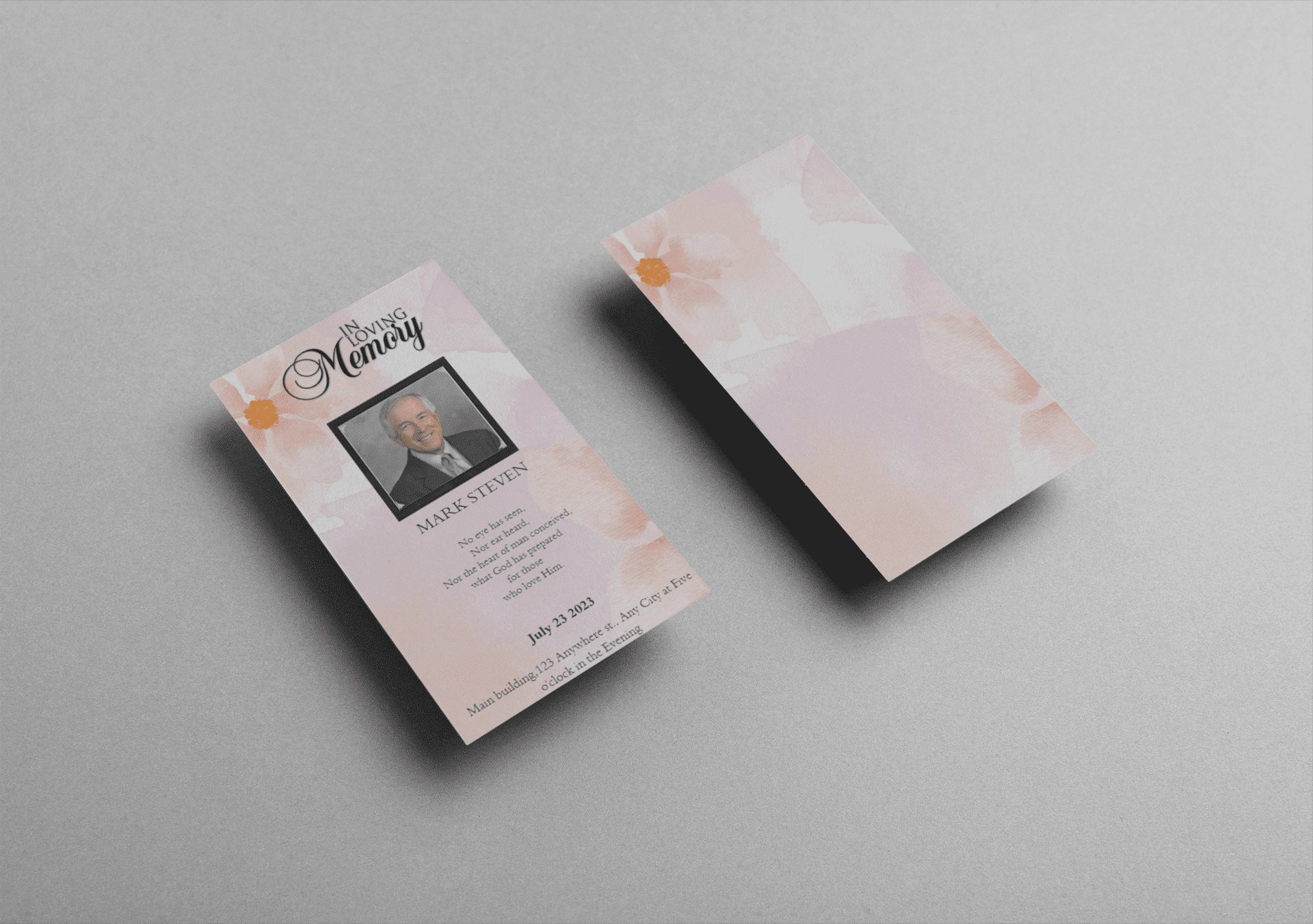 Pink and Orange Watercolour Funeral Prayer Card - Image 2