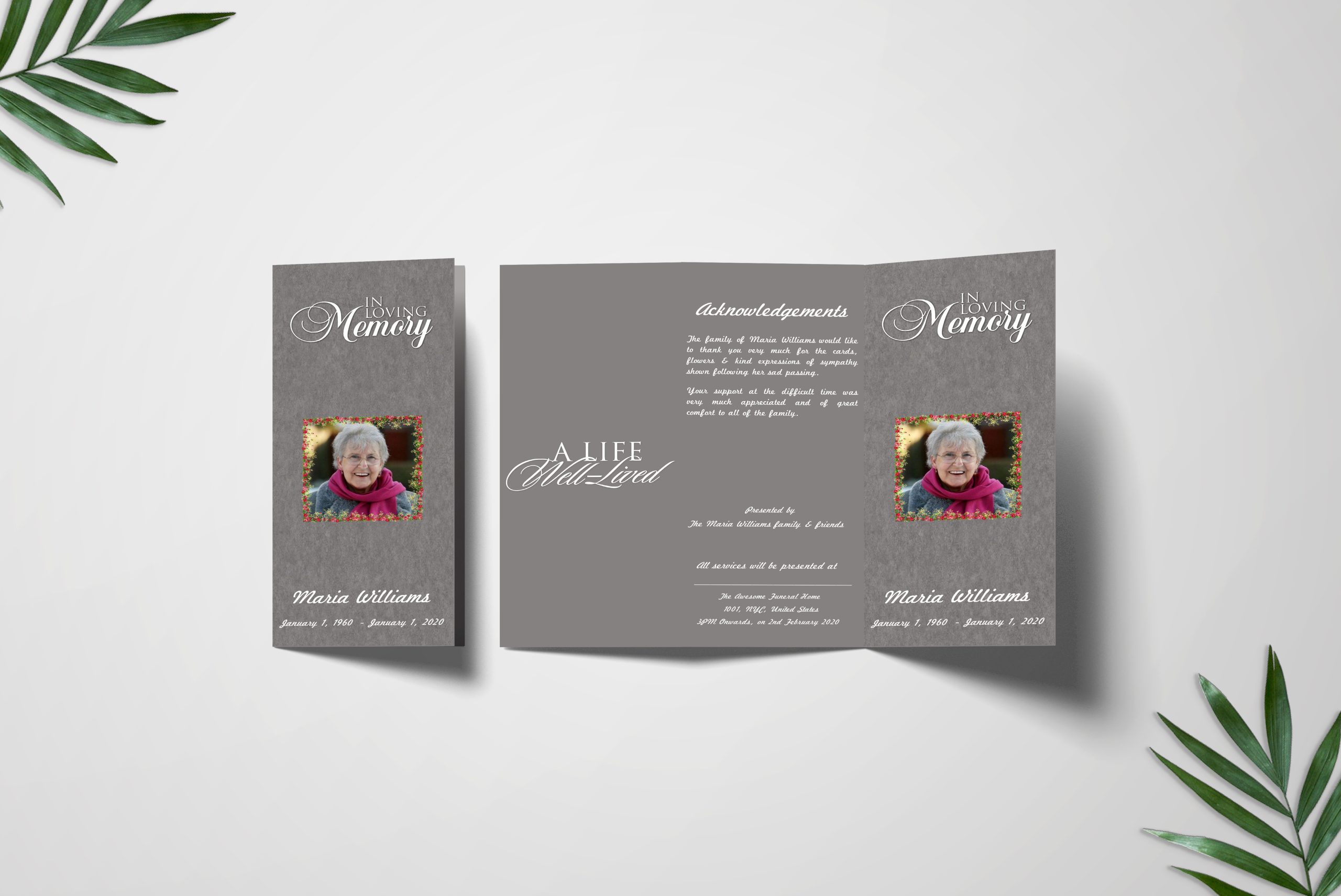 Metallic Trifold Funeral Program Template
