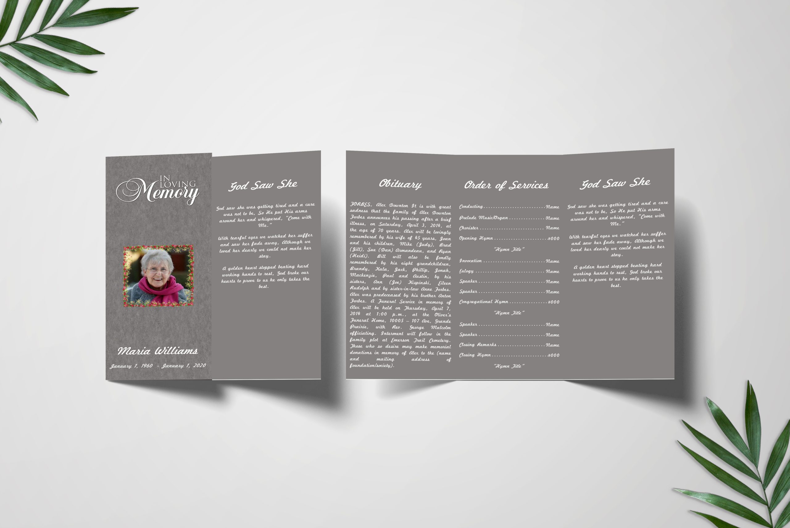Metallic Trifold Funeral Program Template - Image 2