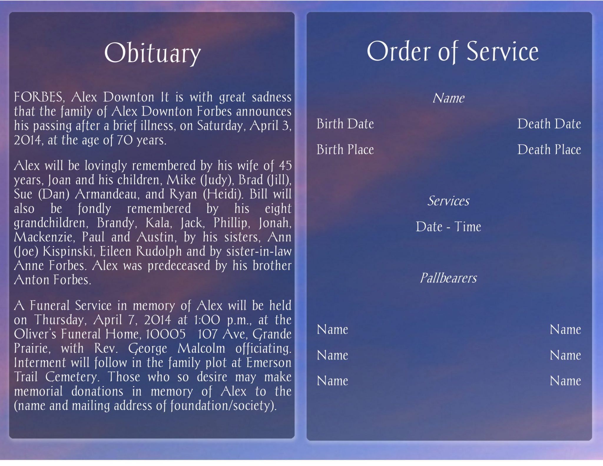 Sunset Funeral Program Template - Image 4