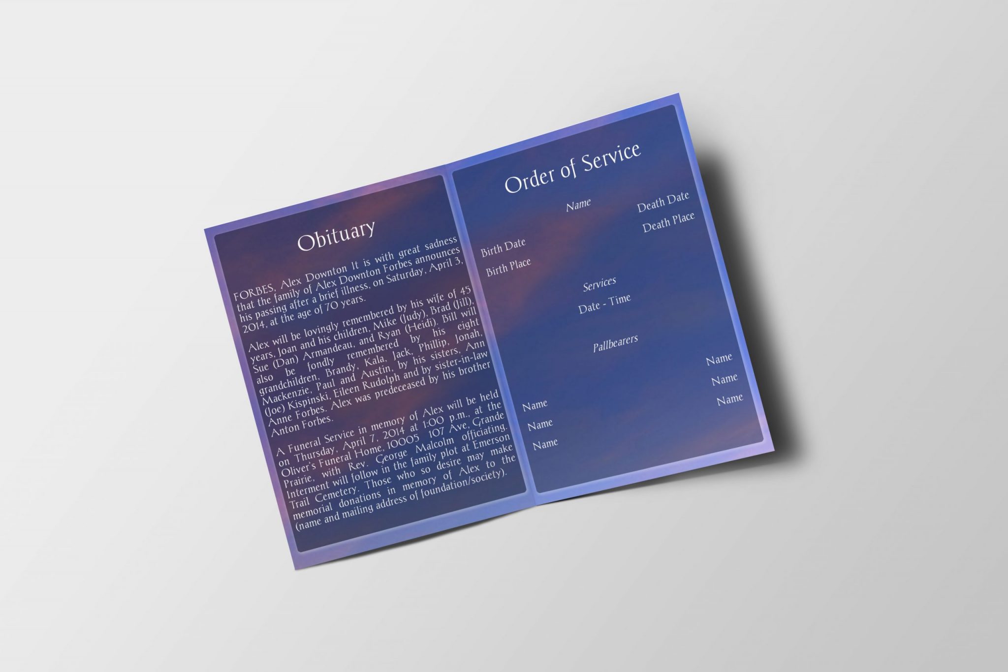 Sunset Funeral Program Template - Image 3