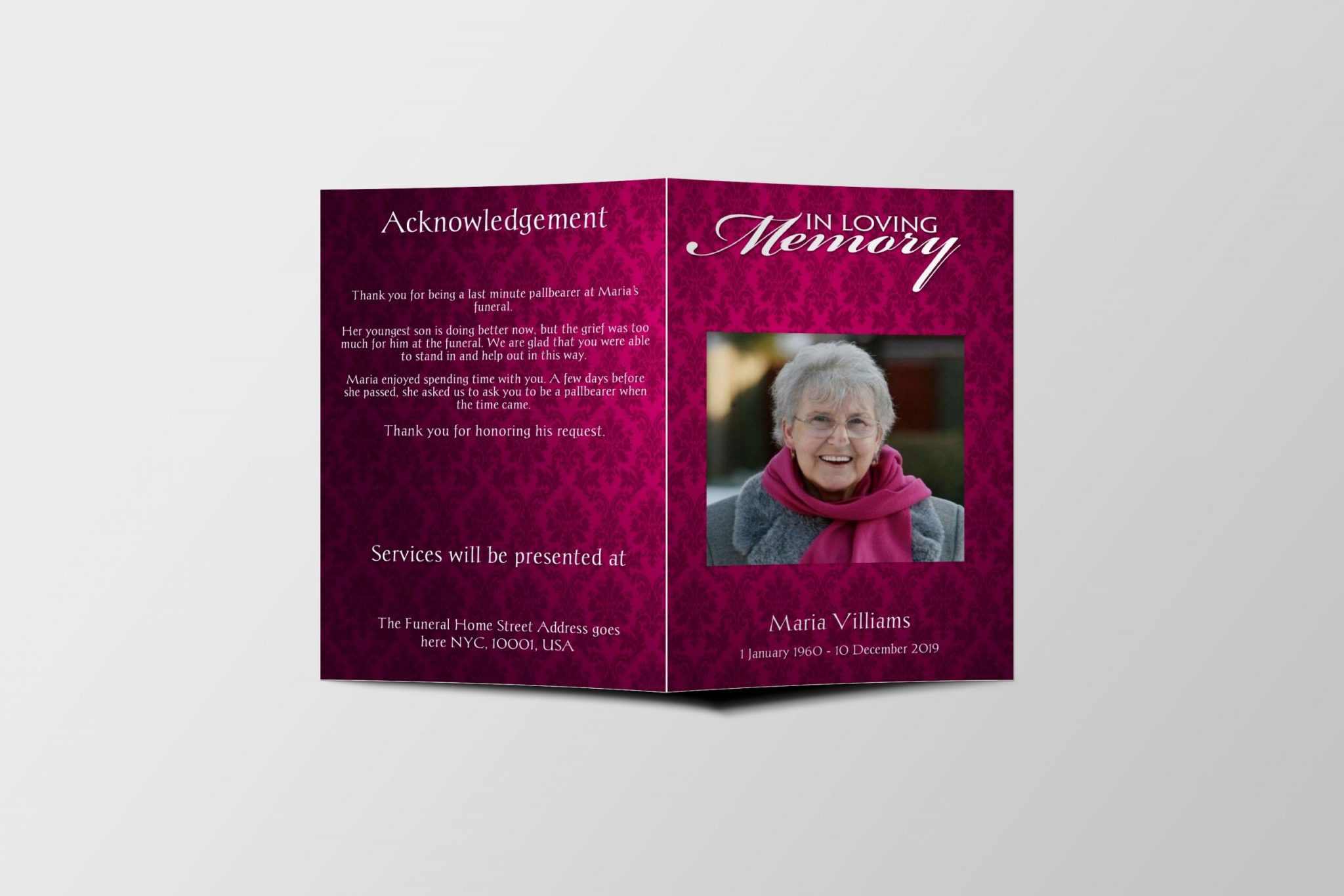 Women Vintage Funeral Program Template - Image 2