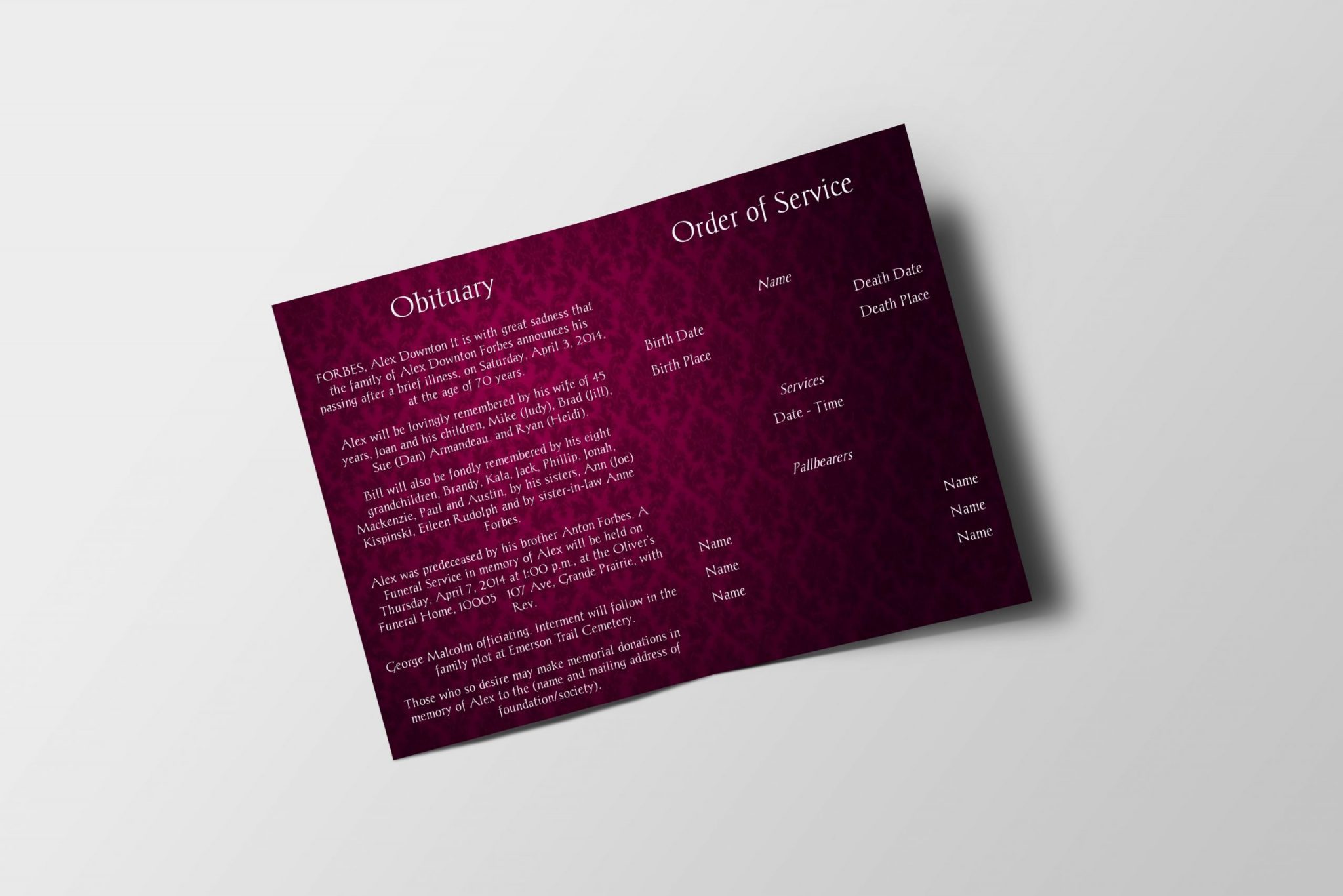 Women Vintage Funeral Program Template - Image 3